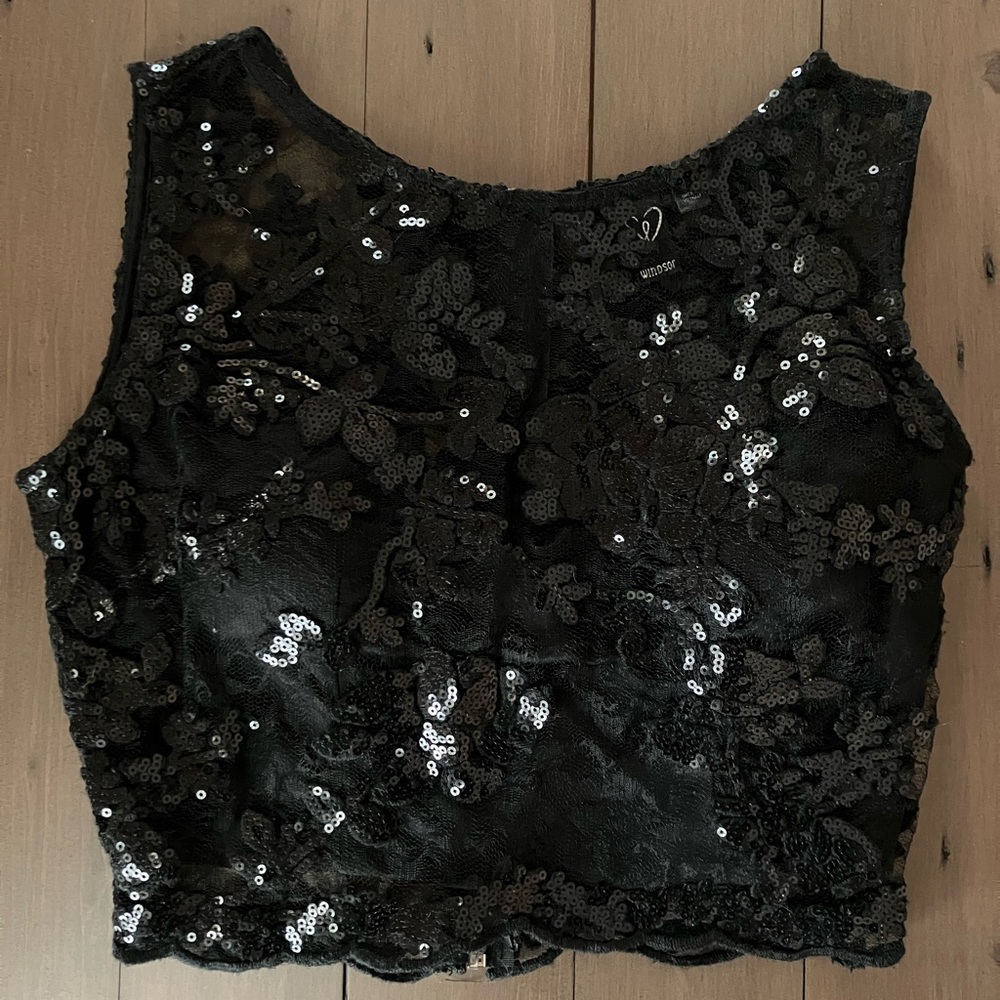 Windsor Black Sequin Floral Crop Top